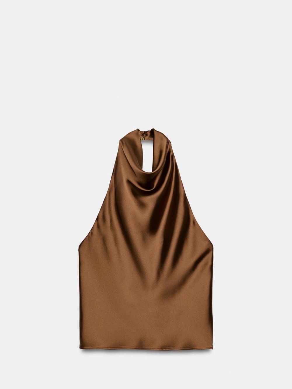 NWT Zara Satin Halter Cowl Neck Tank in Brown